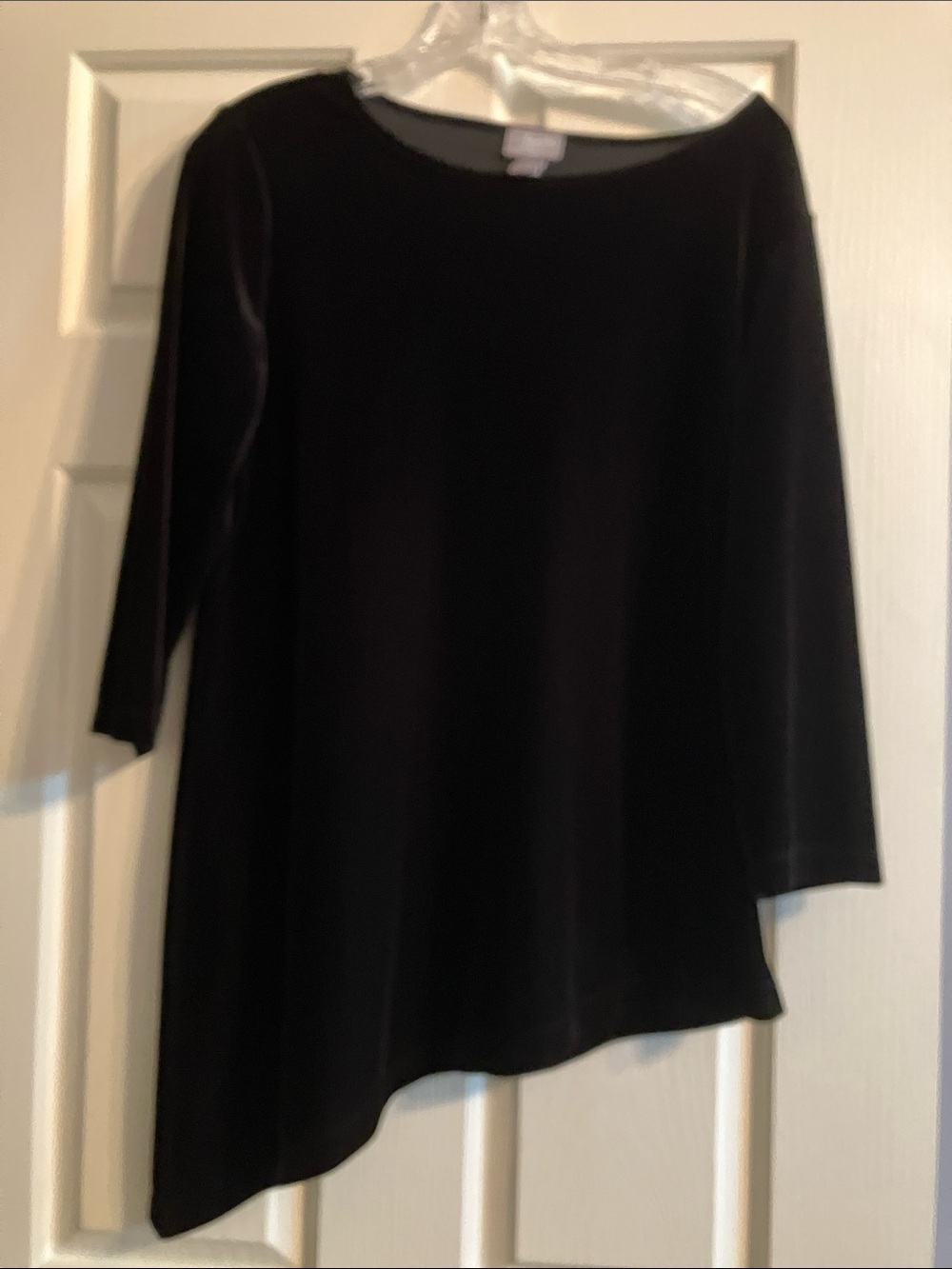 Chico's Black Asymmetric 3/4 Sleeve Top Size 2